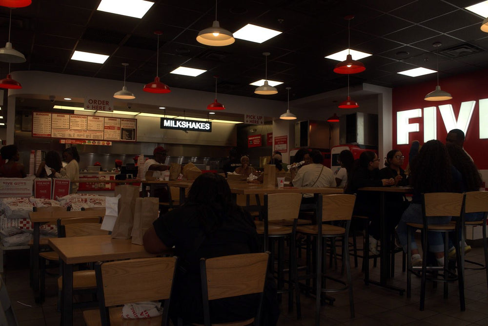 The Five Guys dining room before doors open